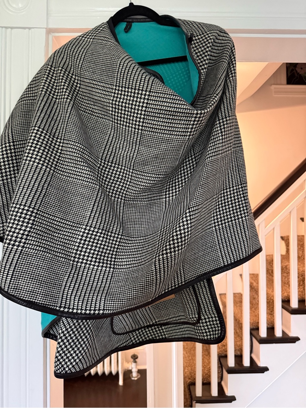 Coach reversible houndstooth and teal cape . Never worn . Stunning !!!!